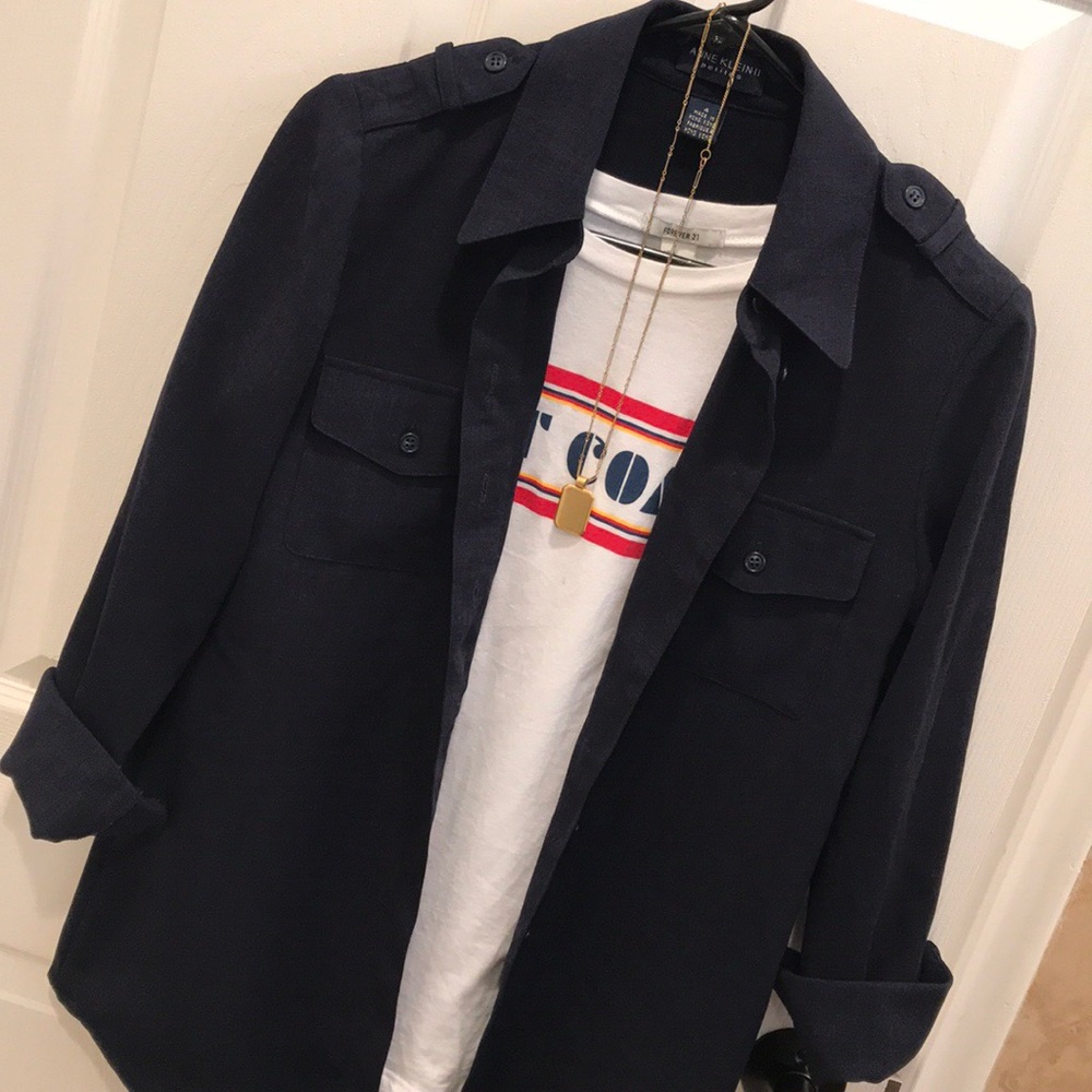 Anne Klein II Navy Textured Button-Up Shirt